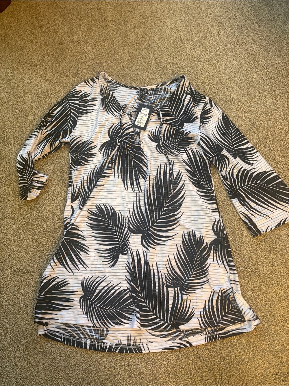 Kohl's Black and White Palm-Print Lace-Up Bathing suit cover up